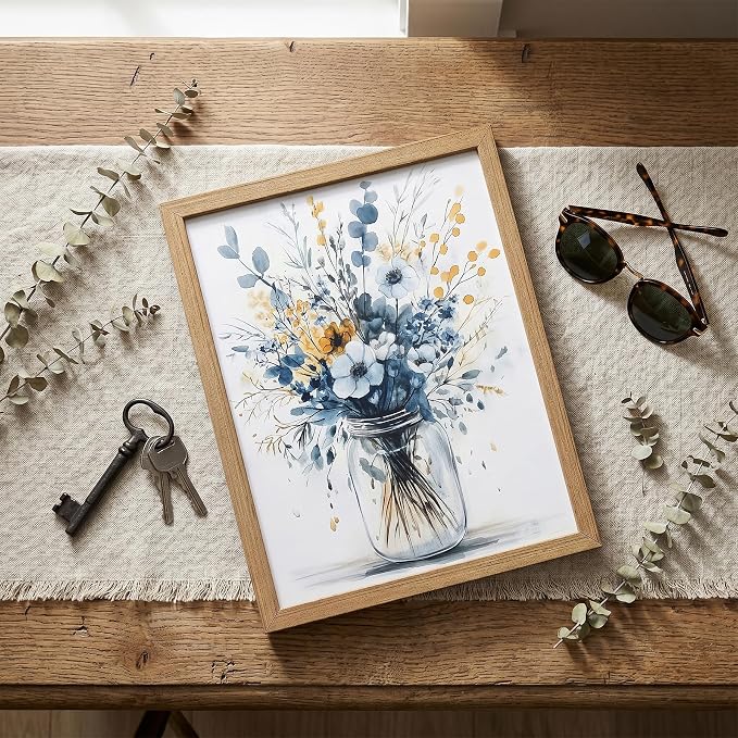 REWBKFIM Navy Blue Floral Canvas Wall Art Watercolor Botanical Bouquet in Mason - Image 7