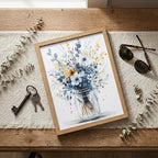 REWBKFIM Navy Blue Floral Canvas Wall Art Watercolor Botanical Bouquet in Mason - Image 7