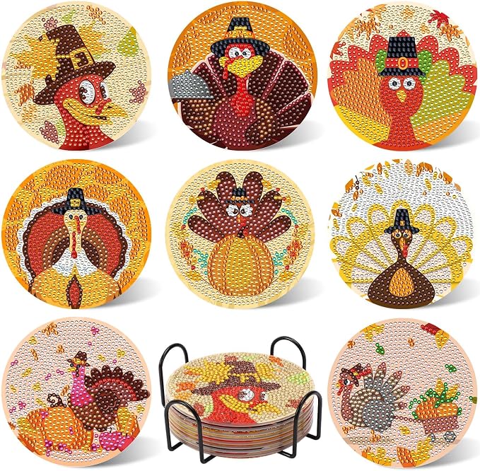 UPINS 8Pcs Fall Diamond Art Coasters by UPINS