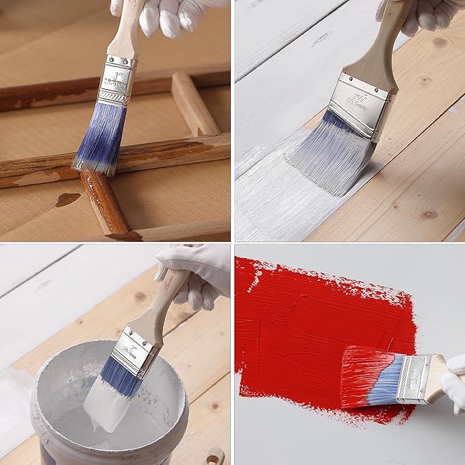 Bates Angle Paint Brushes, 12 Pack, Treated Wood Handle, Stain & Wall Brushes - Image 6