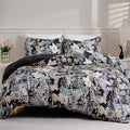 LONAVA King Flower 3 Pcs Duvet Cover Set, Breathable Soft Microfiber Black by LONAVA