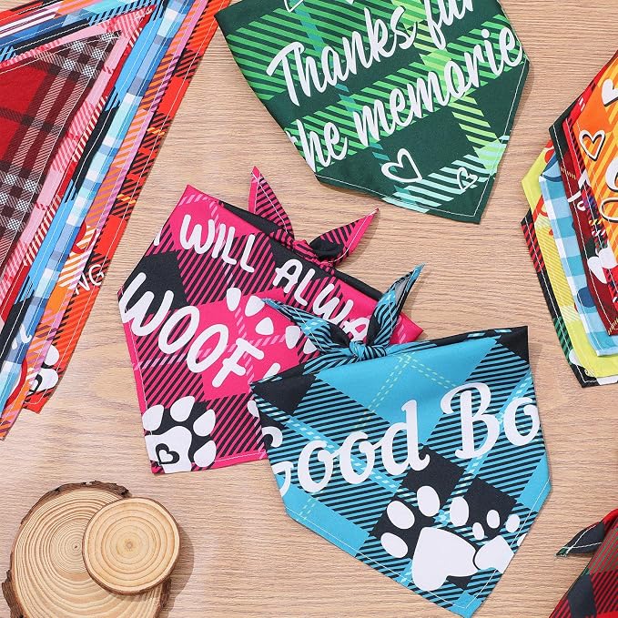 Sweetude 100 Pcs Plaid Dog Bandanas Bulk Paw Print Dog Scarf Bibs Puppy Pet - Image 5