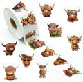 800Pcs Cute Highland Cow Roll Stickers Hyland Cattle Decals | 8 Styles by Dvbonike
