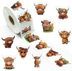 800Pcs Cute Highland Cow Roll Stickers Hyland Cattle Decals | 8 Styles by Dvbonike