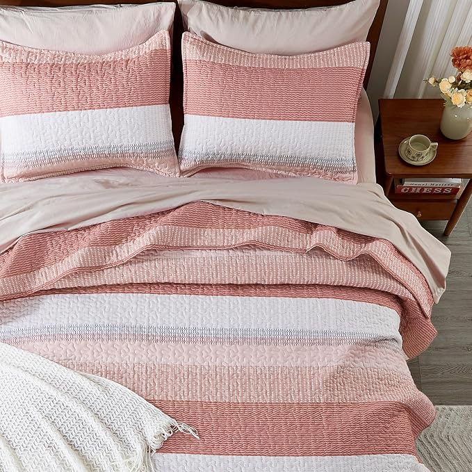 Andency King Size Quilt Set Blush Pink, 3 Pieces Summer Ultra Soft Lightweight - Image 8