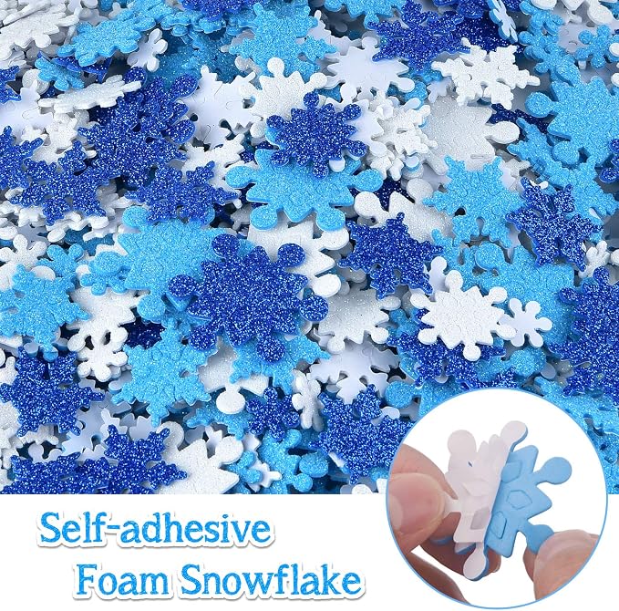 Coopay 600Pcs Glitter Snowflake Foam Stickers Self-Adhesive Snowflake Stickers - Image 3