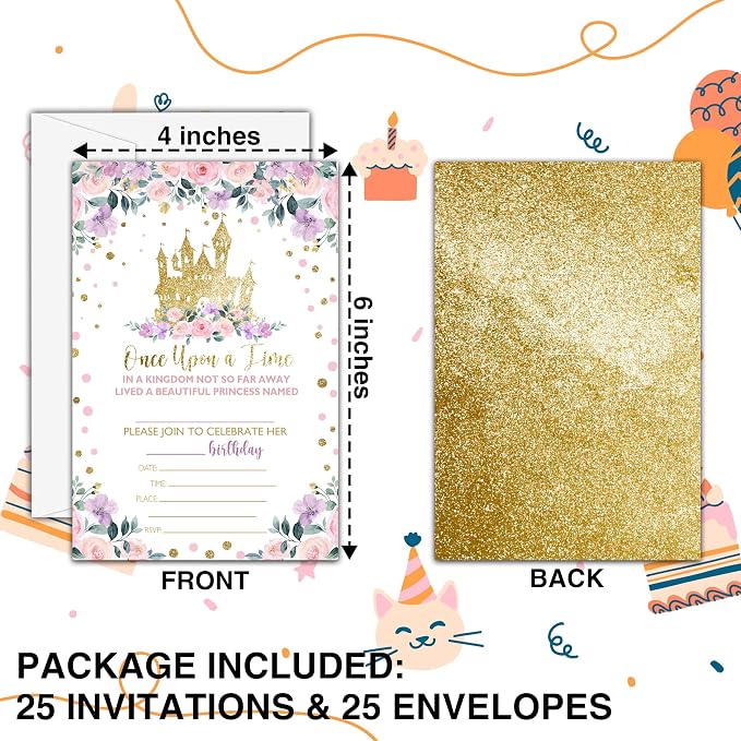 Princess Birthday Invitations, 25 Double-Sided Magical Kingdom Castle Party - Image 2