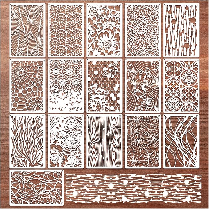 16 Pieces Stencils for Painting, Abstract Texture Mixed Media Art Supplies by Boqon