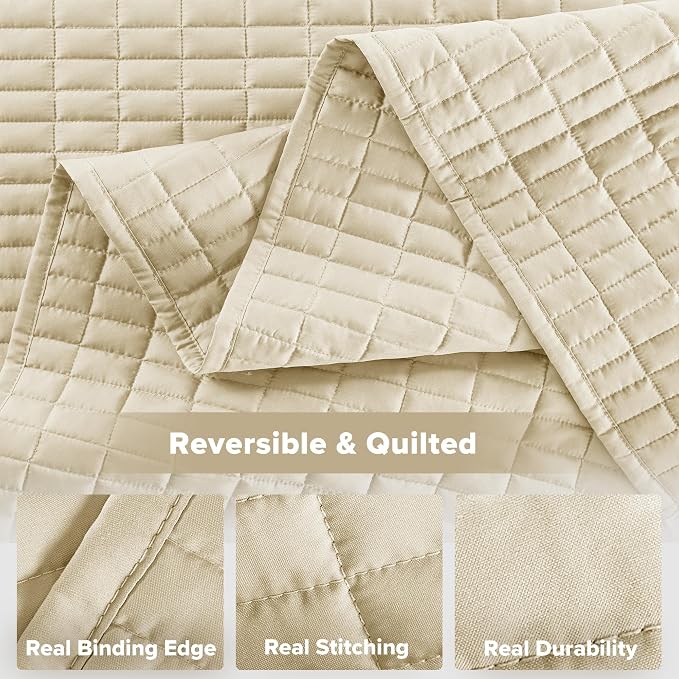 Comfort Spaces Ivory Oversized Queen Quilt Set 102"x118" Bedspread Quilted - Image 6