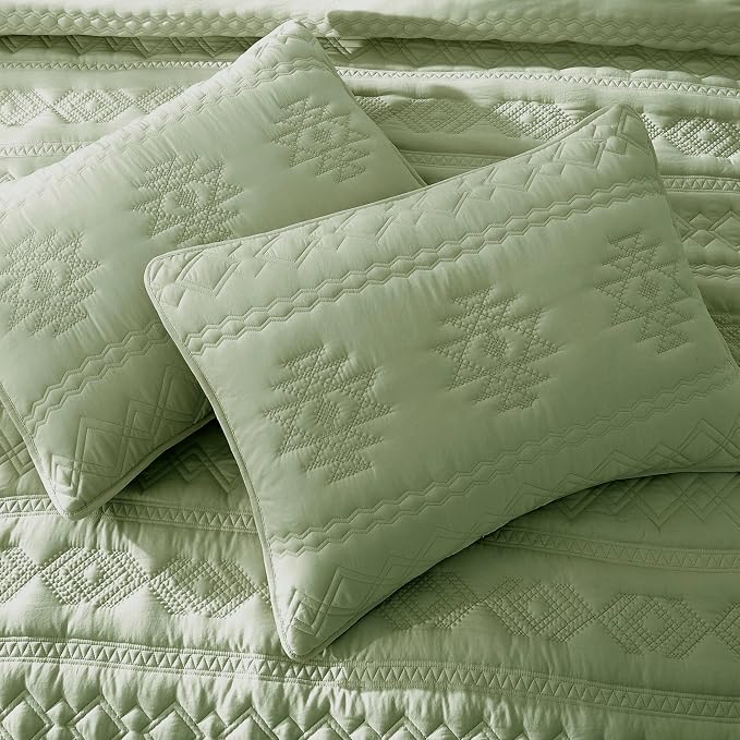 WDCOZY Boho Sage Green Quilt King Size Bedding Sets - Image 4