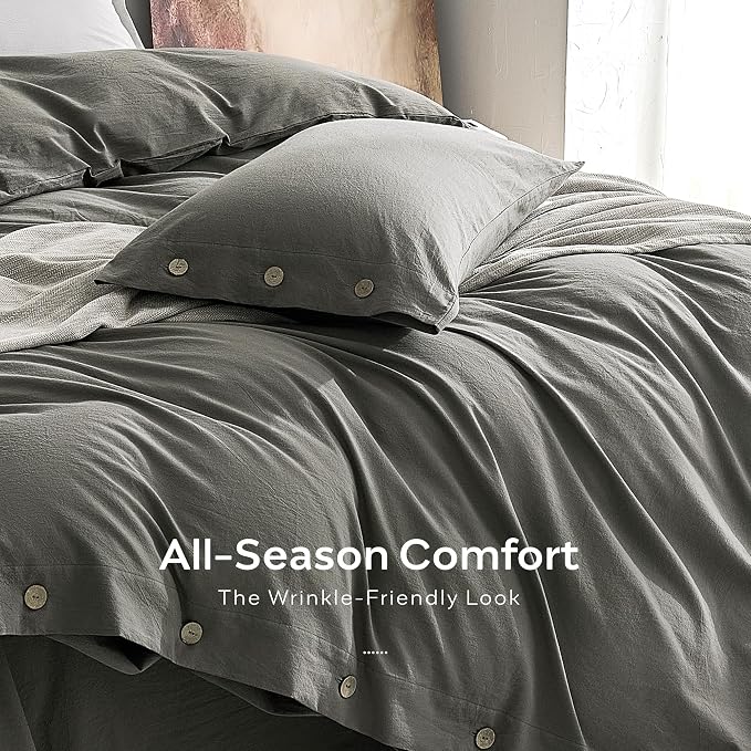 JELLYMONI 100% Washed Cotton Duvet Cover Full – Soft, Breathable Linen-Look - Image 5
