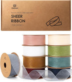 Vitalizart 1" x 90Yd Organza Ribbon Mixed Color Sheer Ribbons Set 10 Yd x 9 by Vitalizart