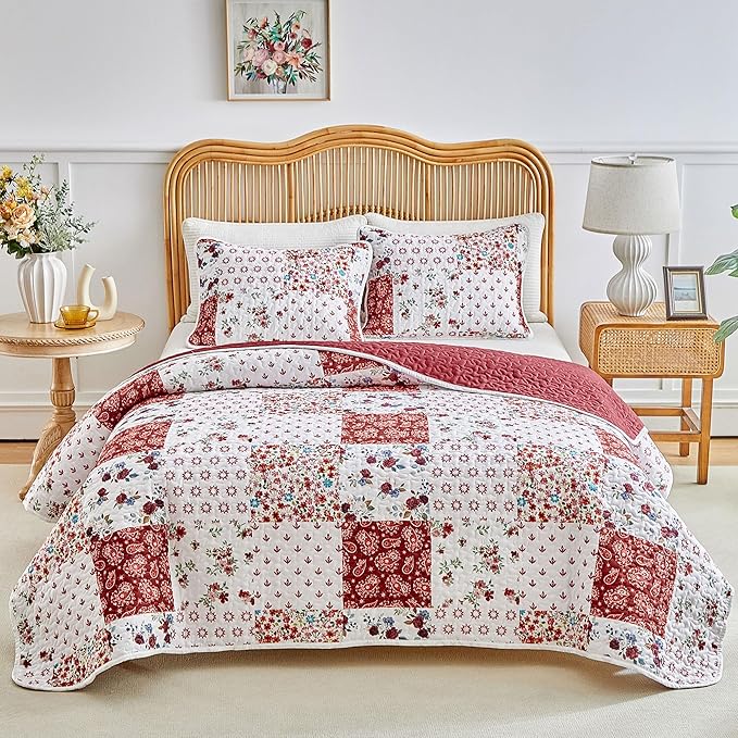 Joyreap 3 Pieces Quilt Set California King, 102x114 inches- Floral Patchwork by Joyreap