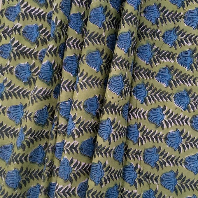 E-Tailor® Indian Ethnic 100% Cotton Voile Running Hand Block Print Natural - Image 3