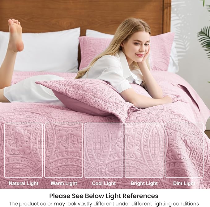 Love's cabin Quilts for Queen Bed Pink Bedspreads - Image 6