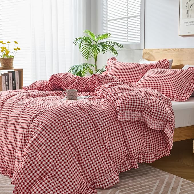 Gingham Duvet Cover Queen Size, 3 Pieces Soft Breathable Microfiber Plaid - Image 7