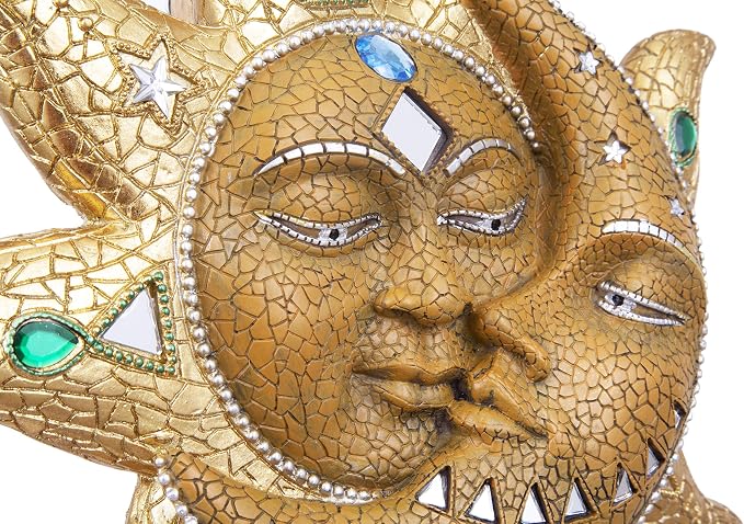 George S. Chen Imports Hand Painted Polyresin Mosaic Sun and Moon Face Wall - Image 5