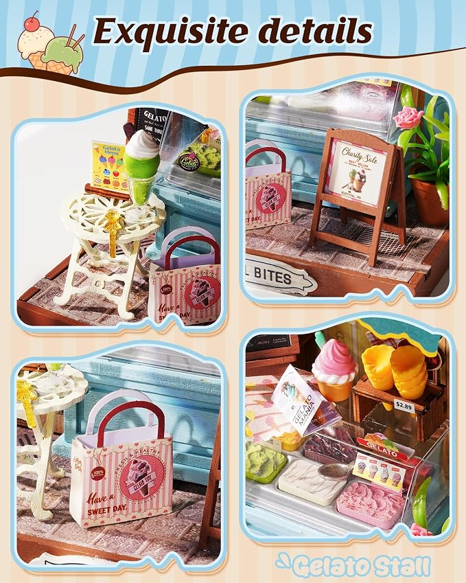 Rolife Miniature House Kits for Adults, Gelato Stall Mini Dollhouse Building - Image 3