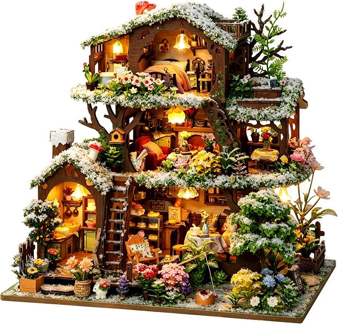 RHZN DIY Miniature House Kit for Adults Mini House Snow Tree House | 2 Display by RHZN