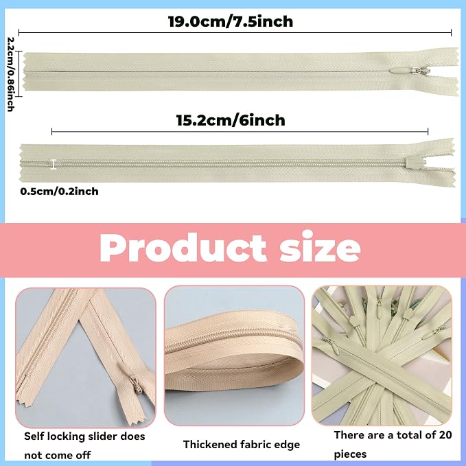 YAKA 20pcs Beige Nylon Invisible Zippers Tailor Sewing Tools Garment - Image 2