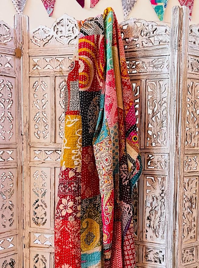 Indian Vintage Patchwork Cotton Kantha Quilt 55X85" Assorted Patches Cotton by Unknown