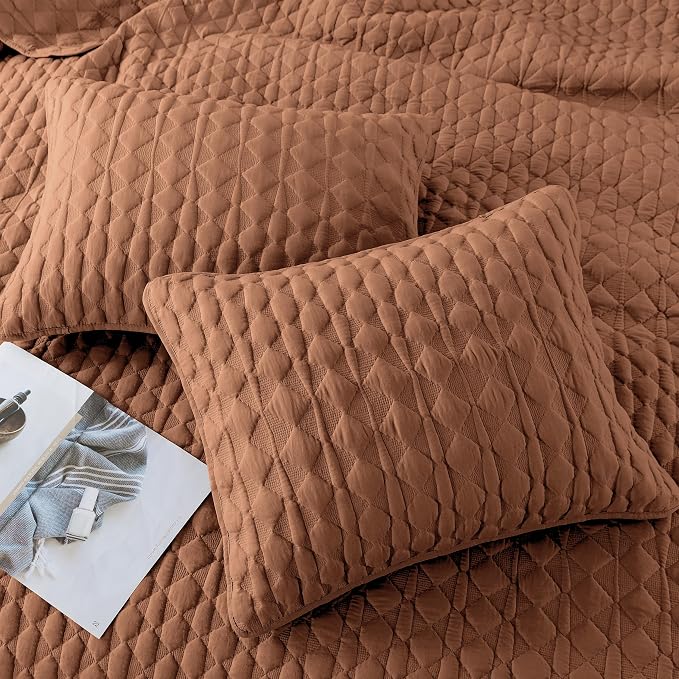 WDCOZY Burnt Orange Quilts Queen Size Bedding Sets - Image 4