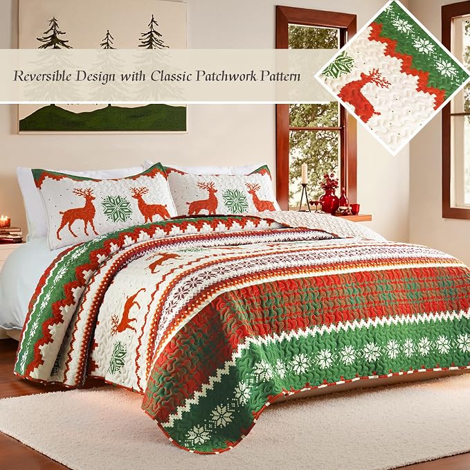 Whale Flotilla Christmas Quilt Twin Size, Soft Boho Floral Bedspreads - Image 3