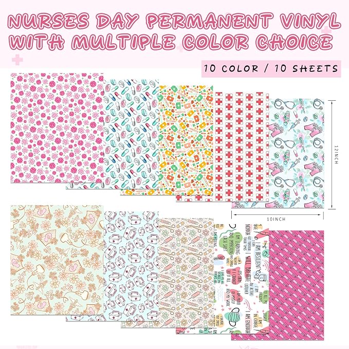 Tintnut Nurse Theme Permanent Vinyl Adhesive Vinyl 10 Sheets 12x10in | Hospital - Image 2