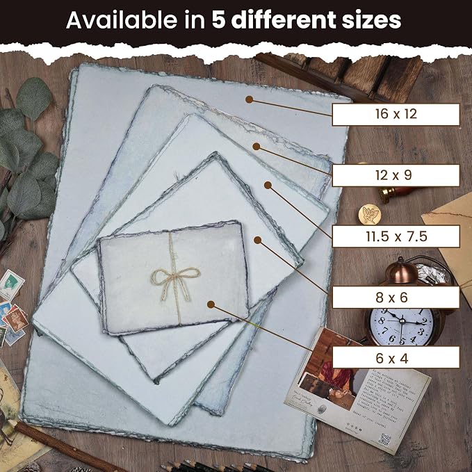 LEATHER VILLAGE Grey Deckled Edge Handmade Watercolor Paper 6x8 | 50 Sheets of - Image 8