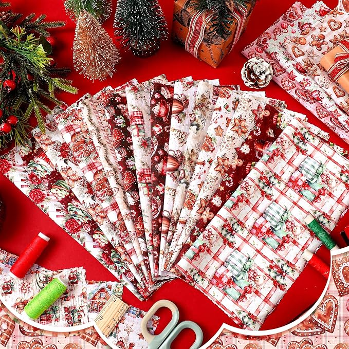 HunnmingRe 20 Pcs 10''x10'' Christmas Gingerbread Man Quilting Fabric Square - Image 4