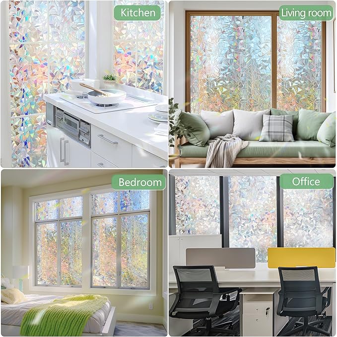HIDBEA Window Privacy Film Static Clings, Rainbow Window Film, 3D Decals - Image 7