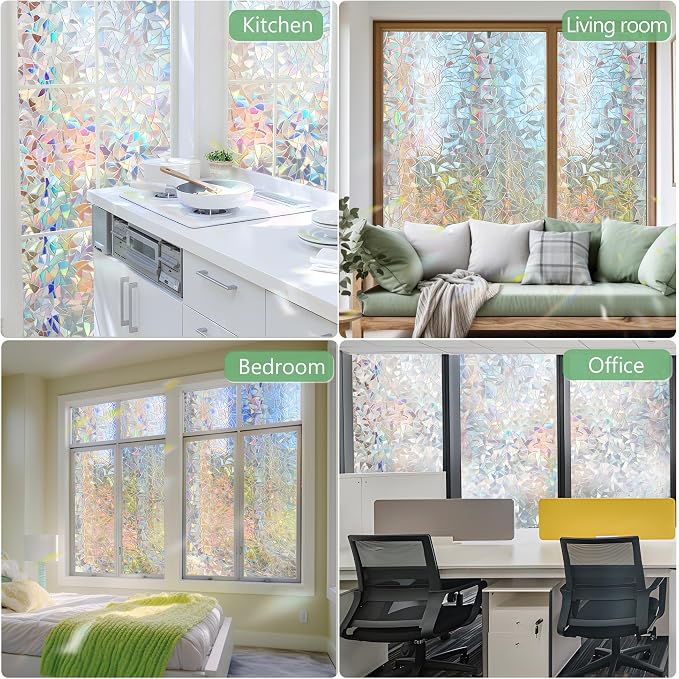 HIDBEA Window Privacy Film Static Clings, Rainbow Window Film, 3D Decals - Image 7