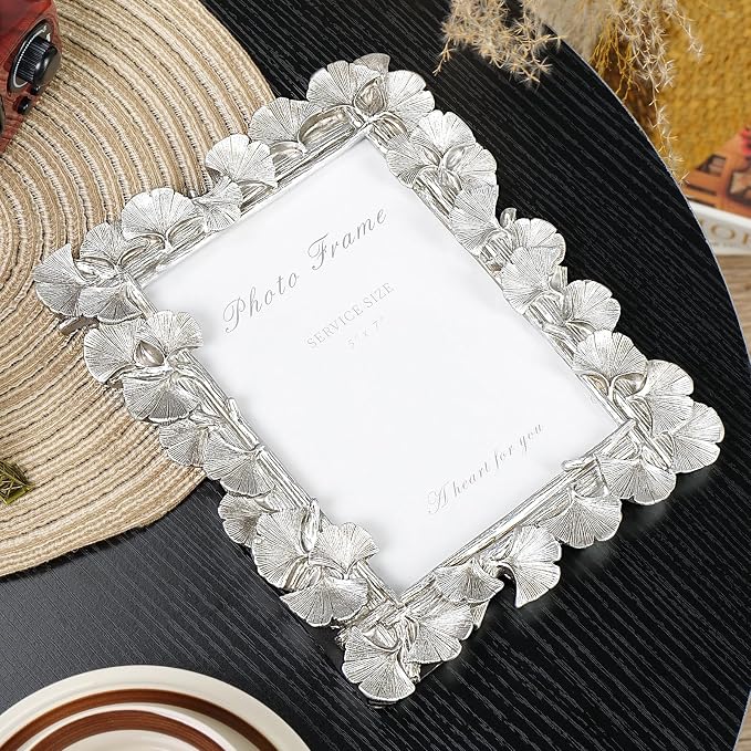Cuspin Silver 5x7 Picture Frame, Vintage Silver Ornate Leaf Textured - Image 5