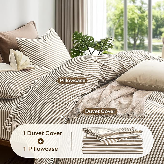 JELLYMONI 100% Natural Cotton 2pcs Striped Duvet Cover Sets, - Image 4