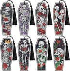 8 Pcs Gothic Skeleton Diamond Art Bookmarks Kit, Skull Halloween Diamond by CRASHOT