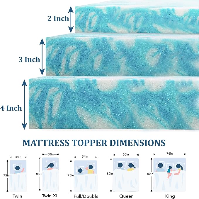 EGO Topper 3 Inch Cal King Memory Foam Mattress Topper, Cooling Gel Foam - Image 3