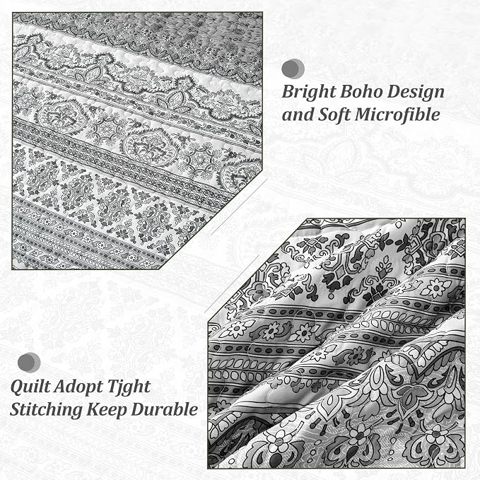 WONGS BEDDING Boho Queen Quilt Set, Lightweight Microfiber Bed Decor Bedspread - Image 5