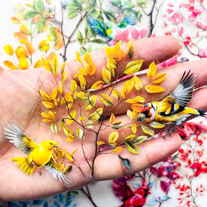 120-Piece Clear Bird & Floral Branch Sticker - Image 2