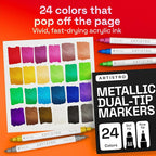 ARTISTRO 24 Metallic Dual-Tip Acrylic Paint Markers – Paint Pens Set - Image 2