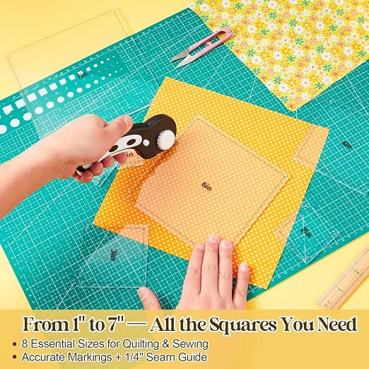 Kigley 8 Pcs Square Quilting Templates and Rulers 1/1.5/2/3/4/5/6/7 Inch - Image 4