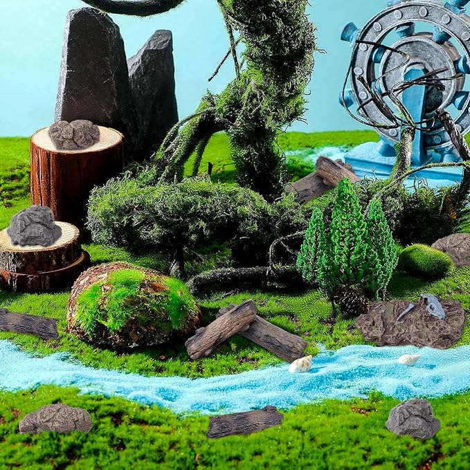 Morofme 7pcs Diorama Rocks Plastic Tree Stump Mini Rockery Stone - Image 4