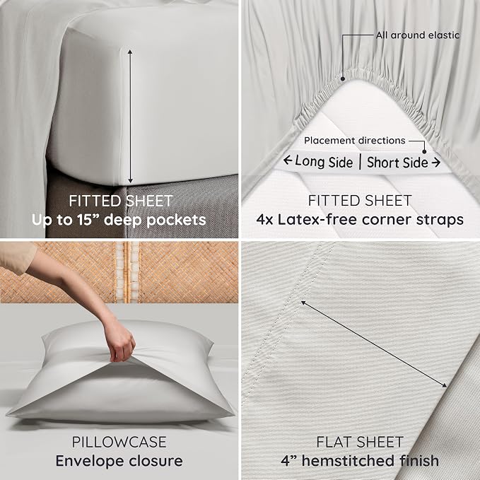 Bambaw 100% Viscose Derived from Bamboo Bed Sheets Full Size Set – 4pcs - Image 5