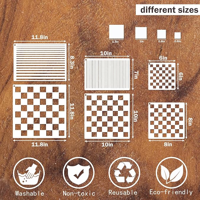 Checkerboard Stencils for Painting on Wood 11.8 Inch Reusable Canvas Checks - Image 3