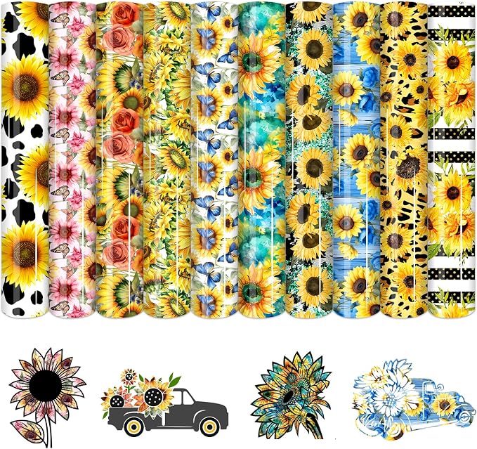 HTVSTD Sunflower HTV Heat Transfer Vinyl 10 Sheets 12×10in Iron on Vinyl | by CraftingEveryday
