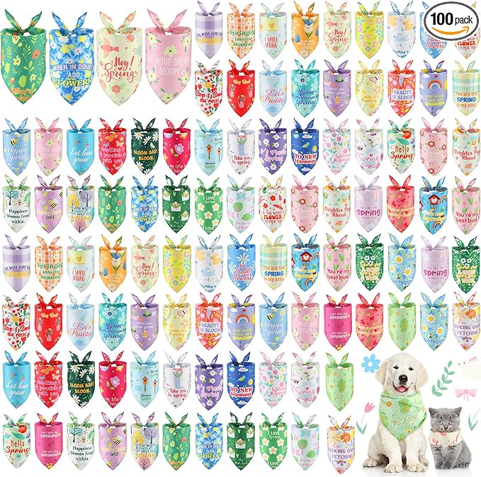 Sweetude 100 Pcs Plaid Dog Bandanas Bulk Paw Print Dog Scarf Bibs Puppy Pet by Sweetude