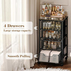 Rolling Cart with Drawers, 4-Drawer Storage Cart on Wheels with Wooden Top - Image 7