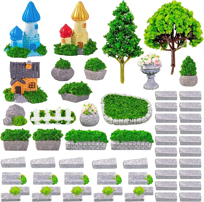 Cayway 53 PCS Fairy Garden Accessories Outdoor, Mini Model Tree Lawn House by Cayway