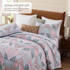 BLOOMHAVEN Quilt Set Twin Size, Patchwork Pink Floral Quilt Sets, Reversible - Image 2