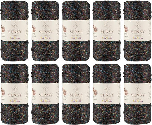 10 Skeins of Sensy Premium 2mm 251 Yards Sparkle Polyester Rope 90% by SSENSY