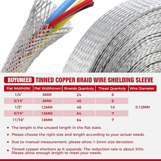 Tinned Copper Braid Cable Wire Shielding Sleeve, 5/16 in Wide, 15ft | Ground - Image 8